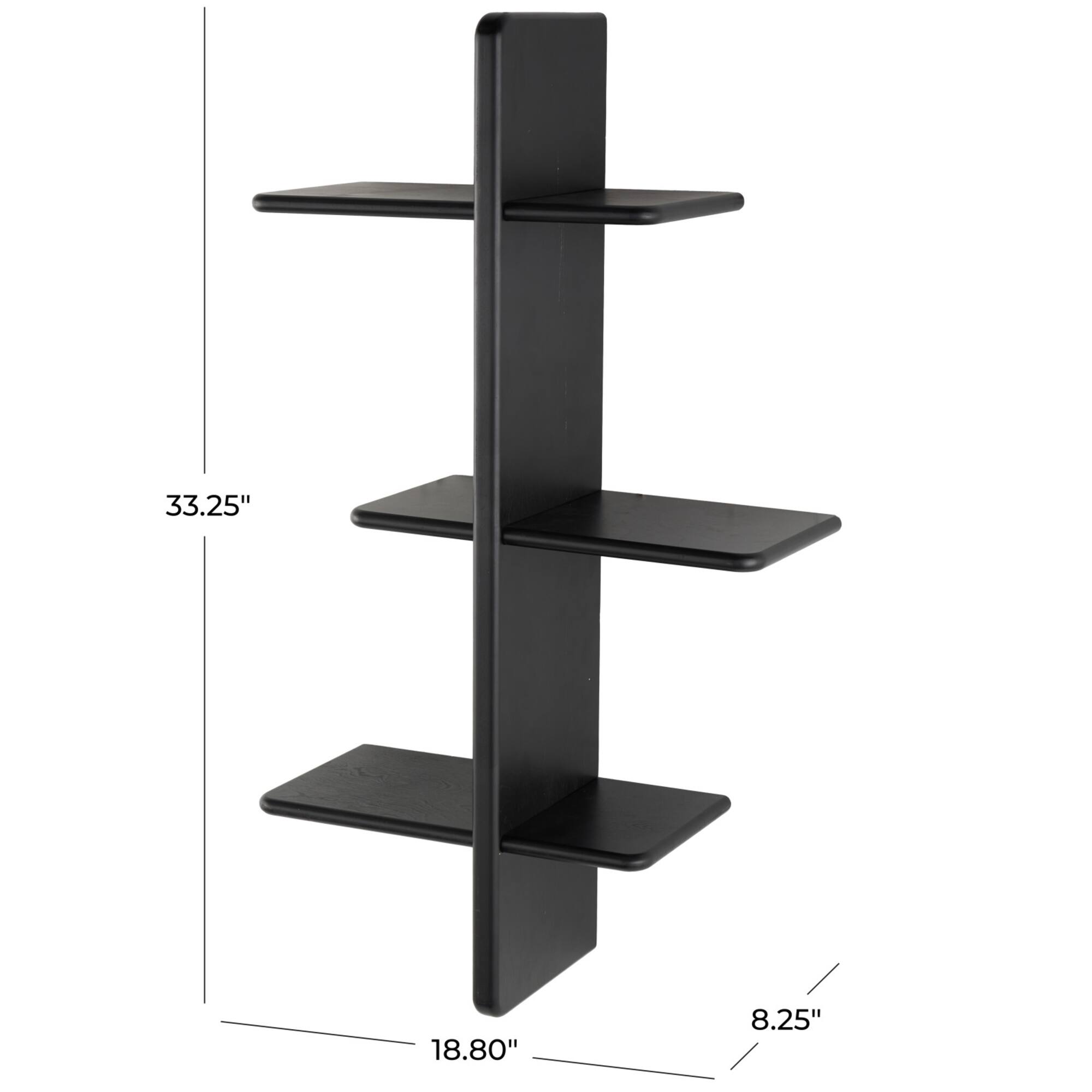 19" x 33" 6 Shelf Black Wood Handmade Wall Hanging Shelf